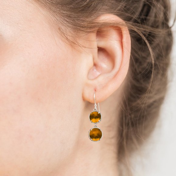 Recycled Vintage Amber Bleach Jug Sterling Silver Double Take Earrings - Picture 3 of 5